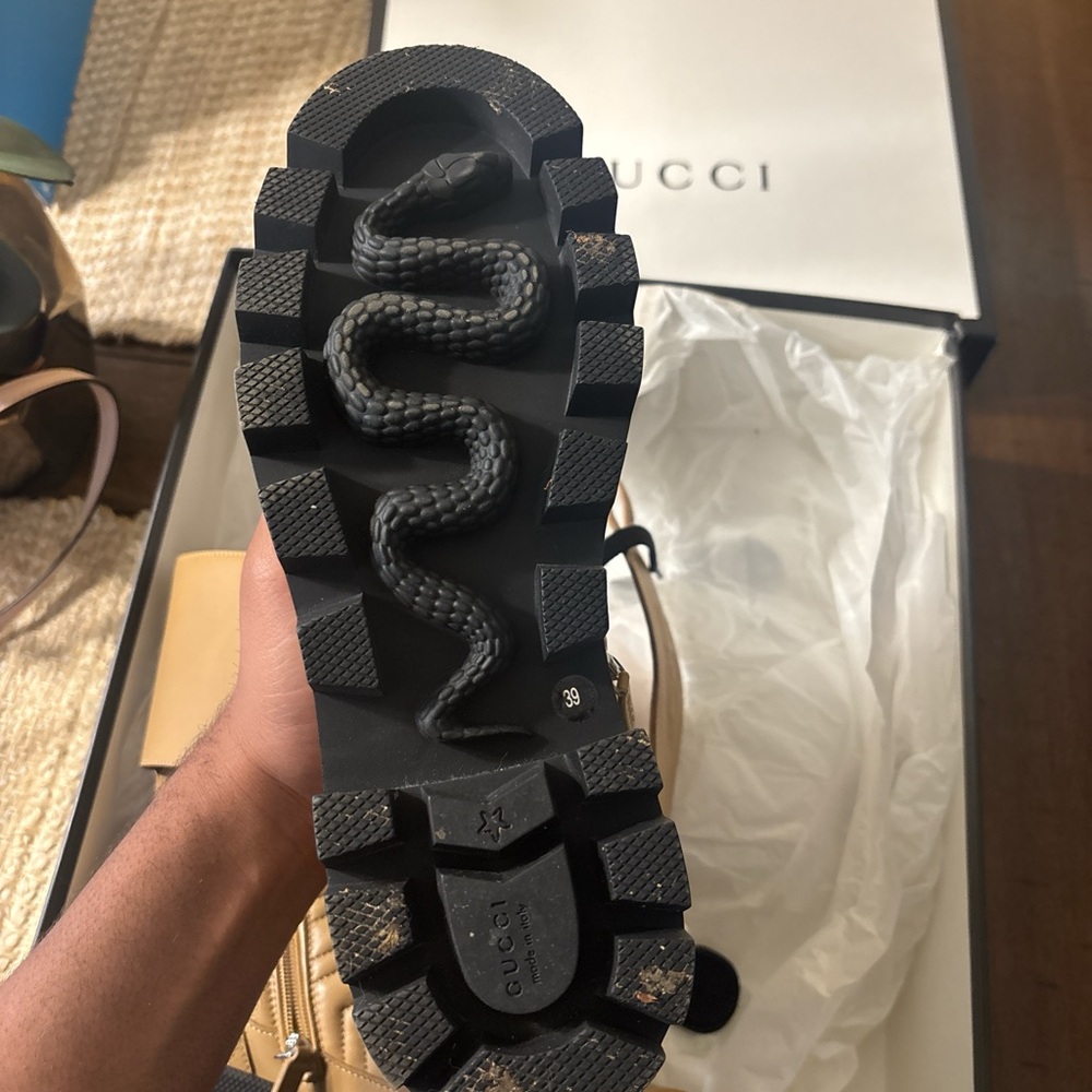 Gucci Beige Quilted Lace-Up Boots - Picture 2 of 3